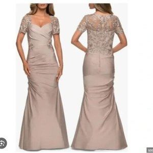 La Femme Plus Size Mother of the Bride Lace Back Satin Trumpet Gown 14 NWT